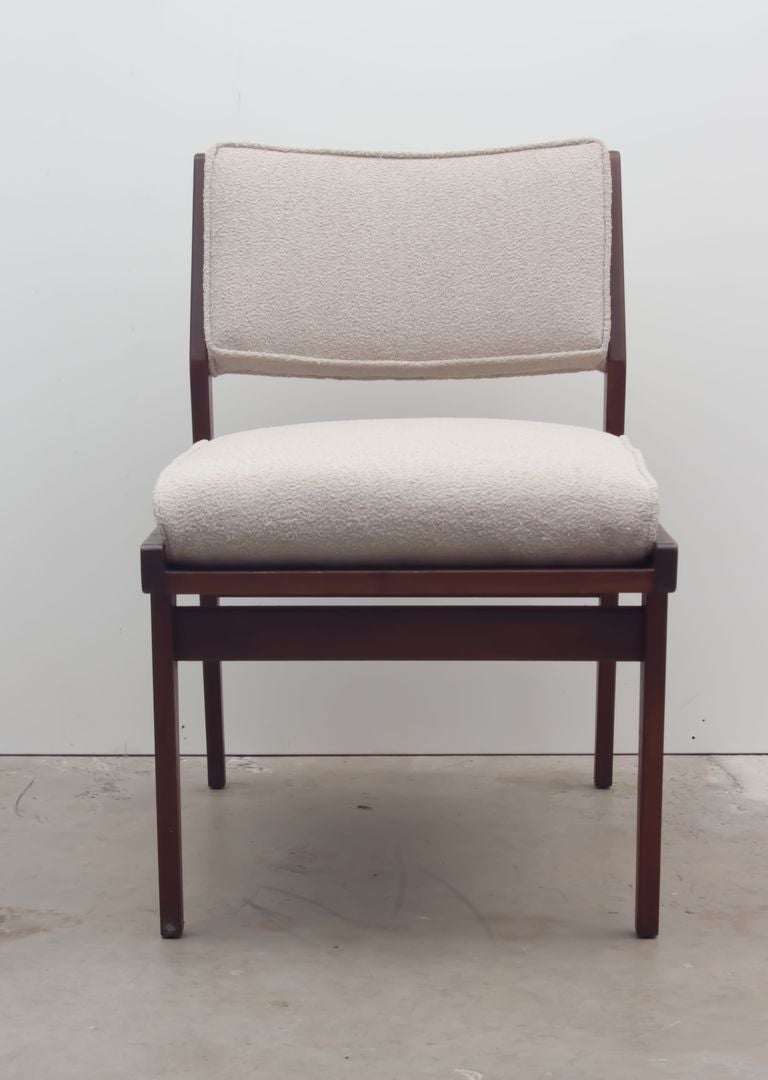 Pair of pull up chairs by Jens Risom. 
With solid walnut frame, Knoll wool upholstery.
 