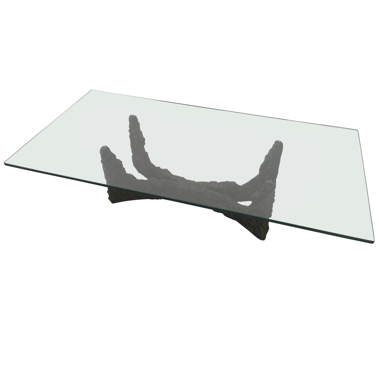Paul Evans Style Glass and Bronze Coffee Table