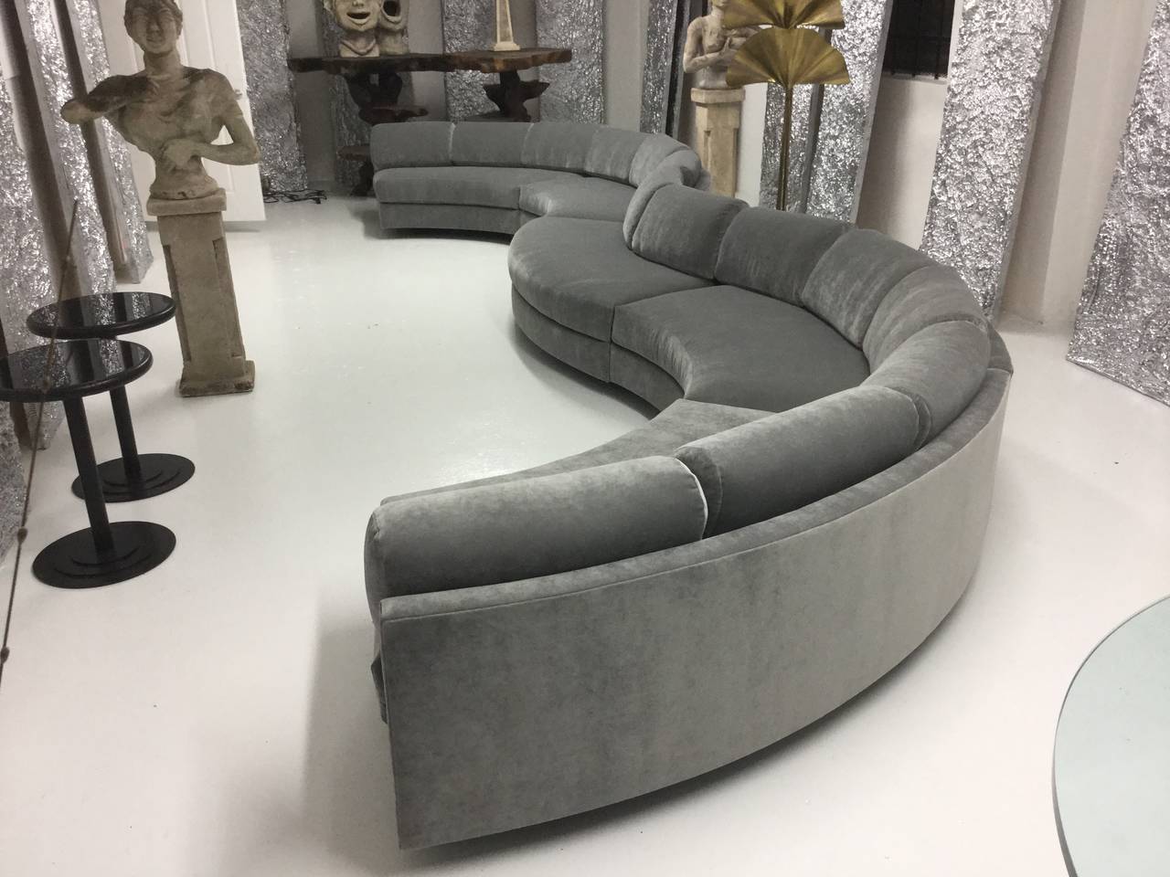 Sectional sofa designed by Adrian Pearsall for Craft Associates.
Five curved sections, each approximately 78
