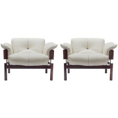 1960's White Leather Lounge Chairs By Parcival Lafer