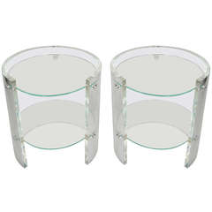 1970's Round Lucite and Glass Side Tables
