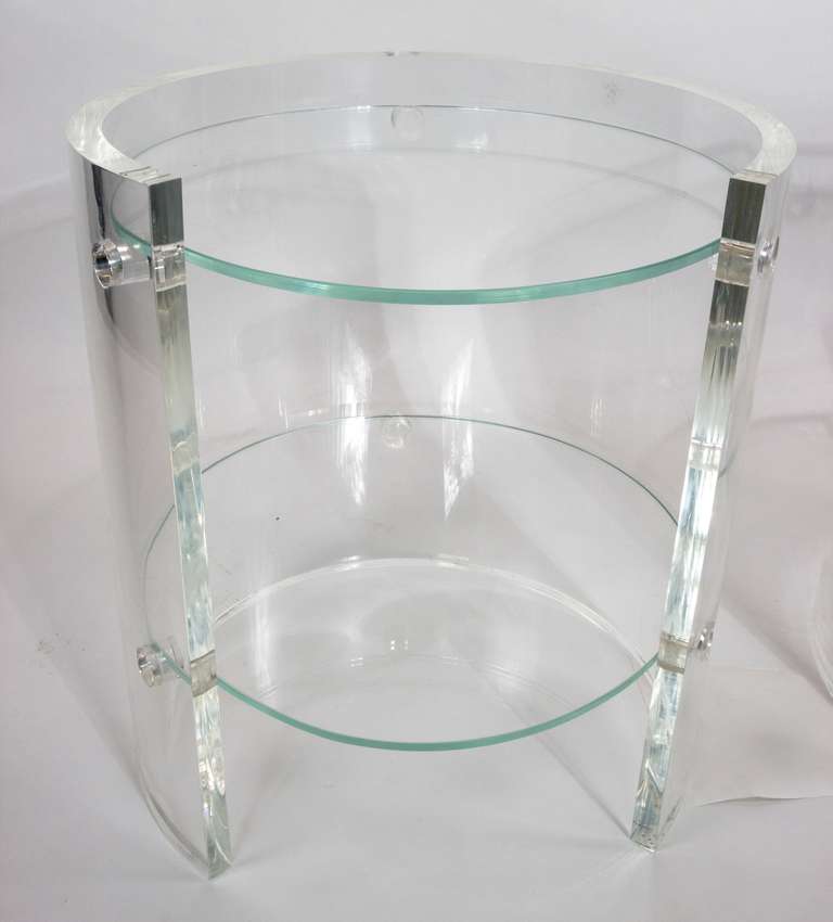 American 1970's Round Lucite and Glass Side Tables