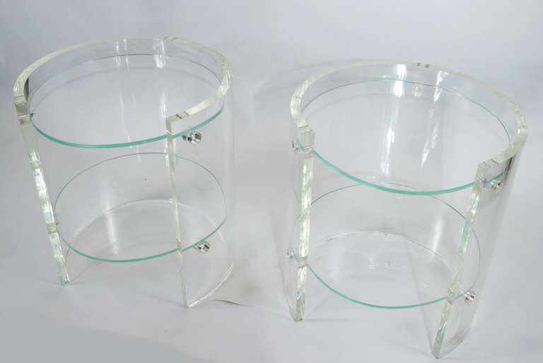 Late 20th Century 1970's Round Lucite and Glass Side Tables
