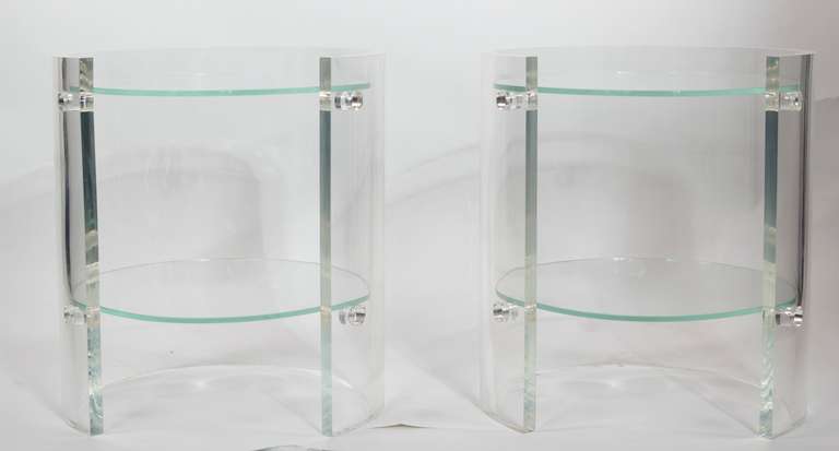 Mid-Century Modern 1970's Round Lucite and Glass Side Tables
