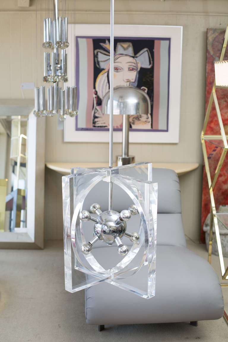 Mid-Century Modern 1970s Lucite and Chrome Chandelier For Sale