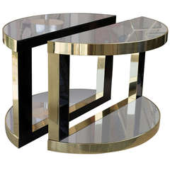 Romeo Rega Style Brass and Glass Console Tables