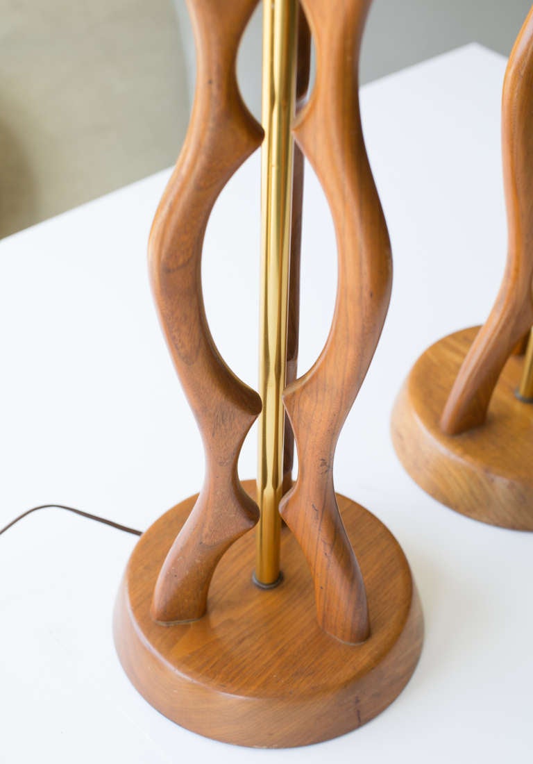 Mid-20th Century Midcentury Walnut and Brass Table Lamps