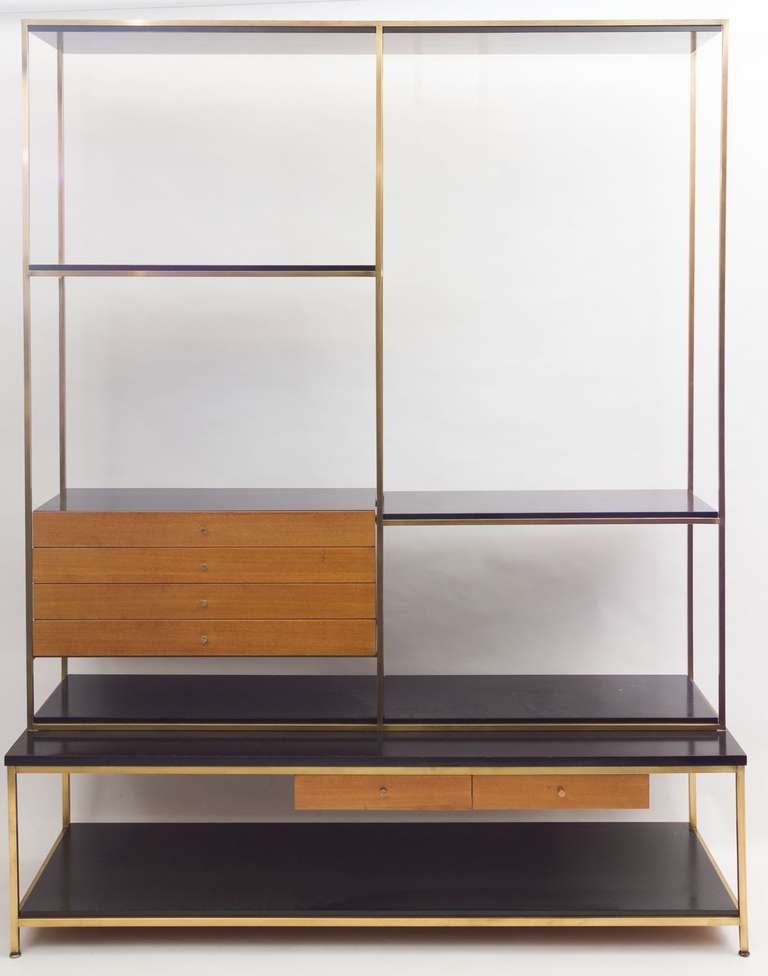 Wall Unit/Room Divider by Paul McCobb for Calvin in two sections. Top unit with shelves and three drawers is 60