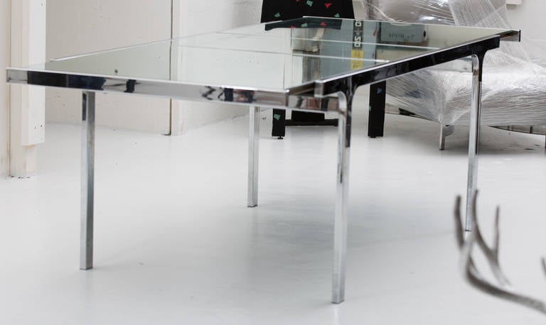 French Pierre Cardin Mirrored Glass and Steel Table For Sale