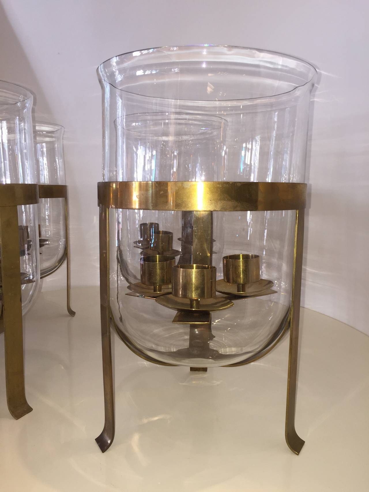 Pair of Exceptional Oversized Hurricane Lanterns by Gabriella Crespi, Signed In Excellent Condition In Miami, FL
