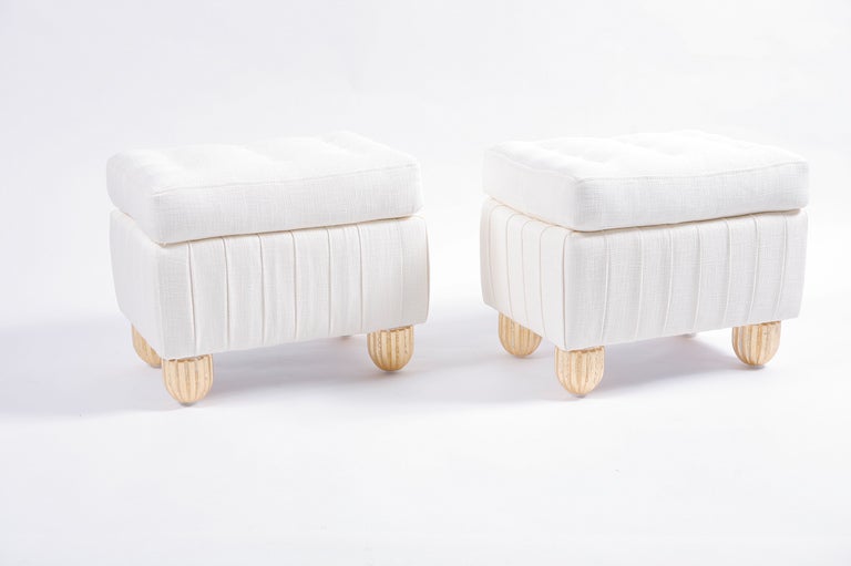Pair of Pleated Linen Deco Stools