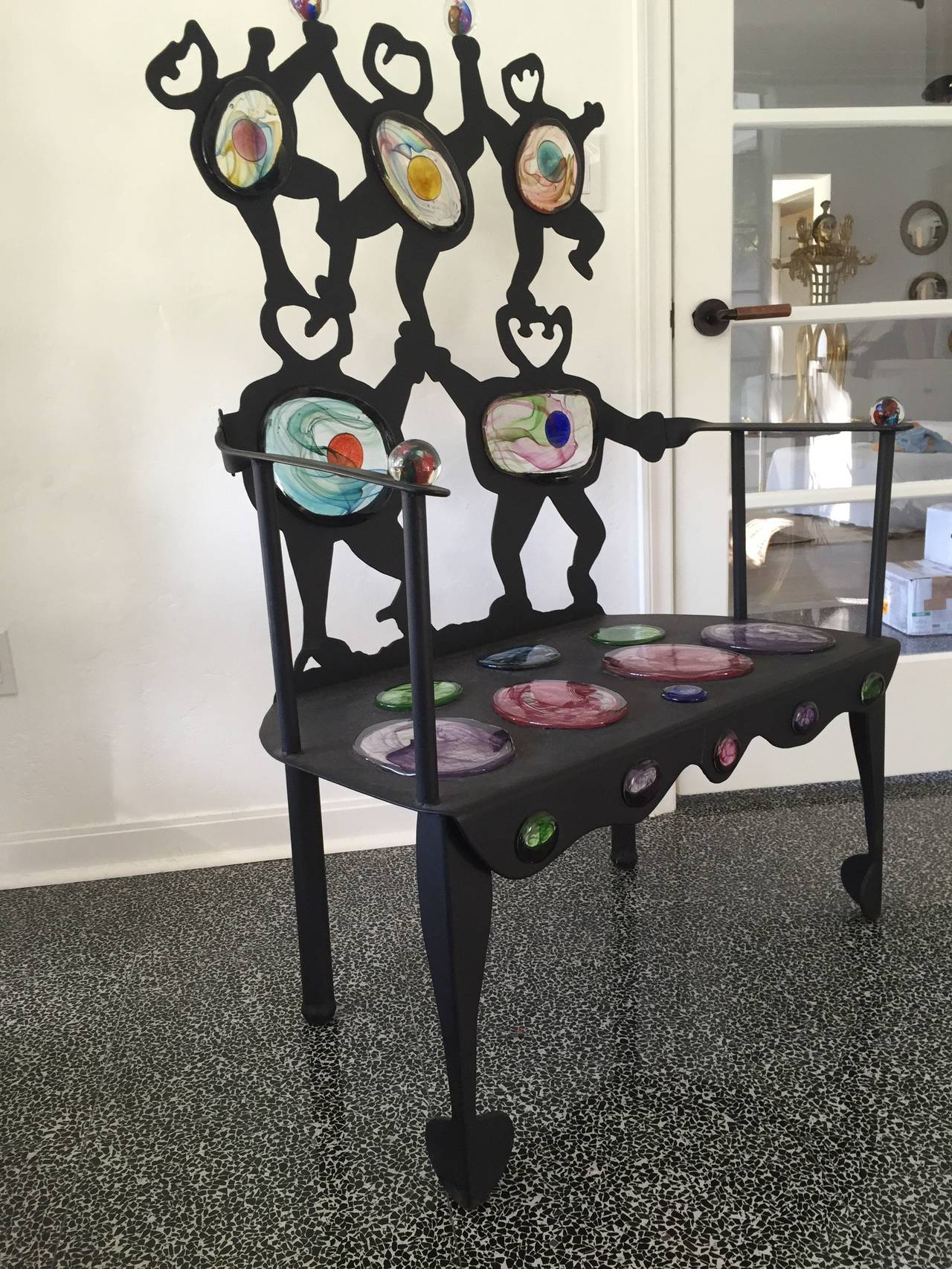 D & K Smith Sofá moderno de hierro con inserción de cristal Art Smith en Bueno estado para la venta en North Miami, FL