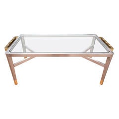 Exceptional Jansen Brushed Steel and Brass Cocktail Table 6