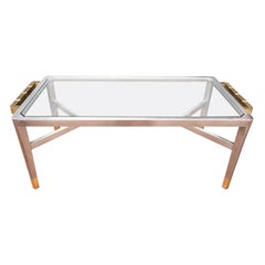 Exceptional Jansen Brushed Steel and Brass Cocktail Table (signed)