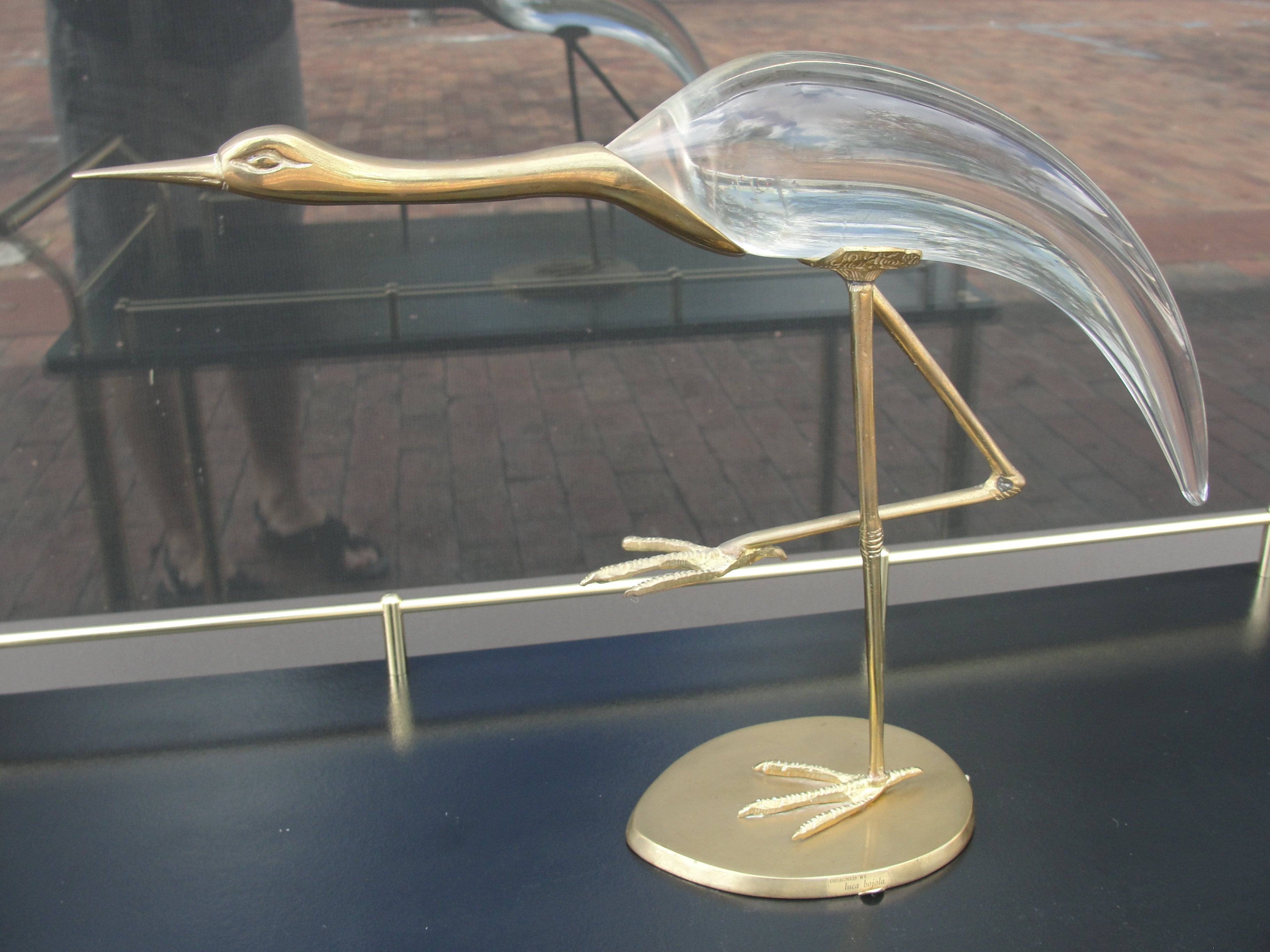 Crane Sculpture in Brass & Glass by Luca Bojola