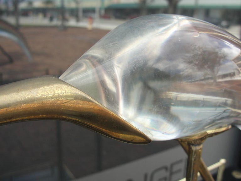 Crane Sculpture in Brass & Glass by Luca Bojola In Excellent Condition In Miami, FL