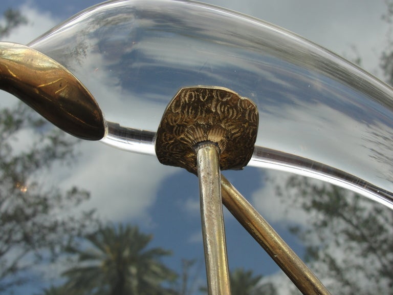 Italian Crane Sculpture in Brass & Glass by Luca Bojola