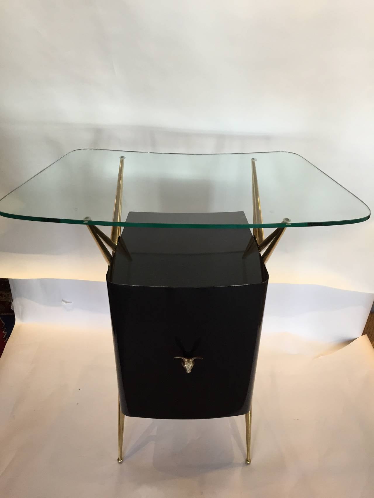 Chic Italian Dry Bar with Floating Glass Top and Brass Accents In Good Condition In East Hampton, NY