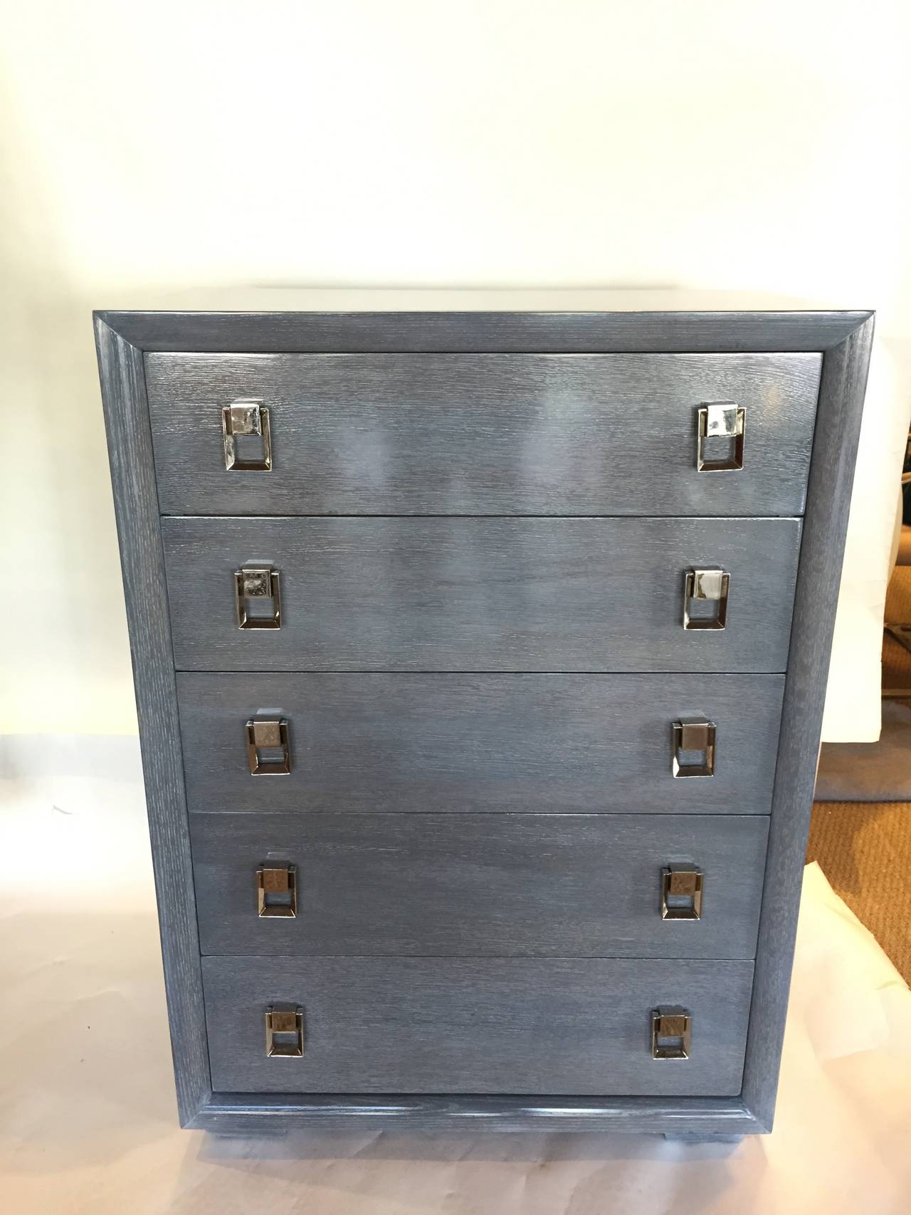 1940s Cerused Grey Tall Boy Cabinet