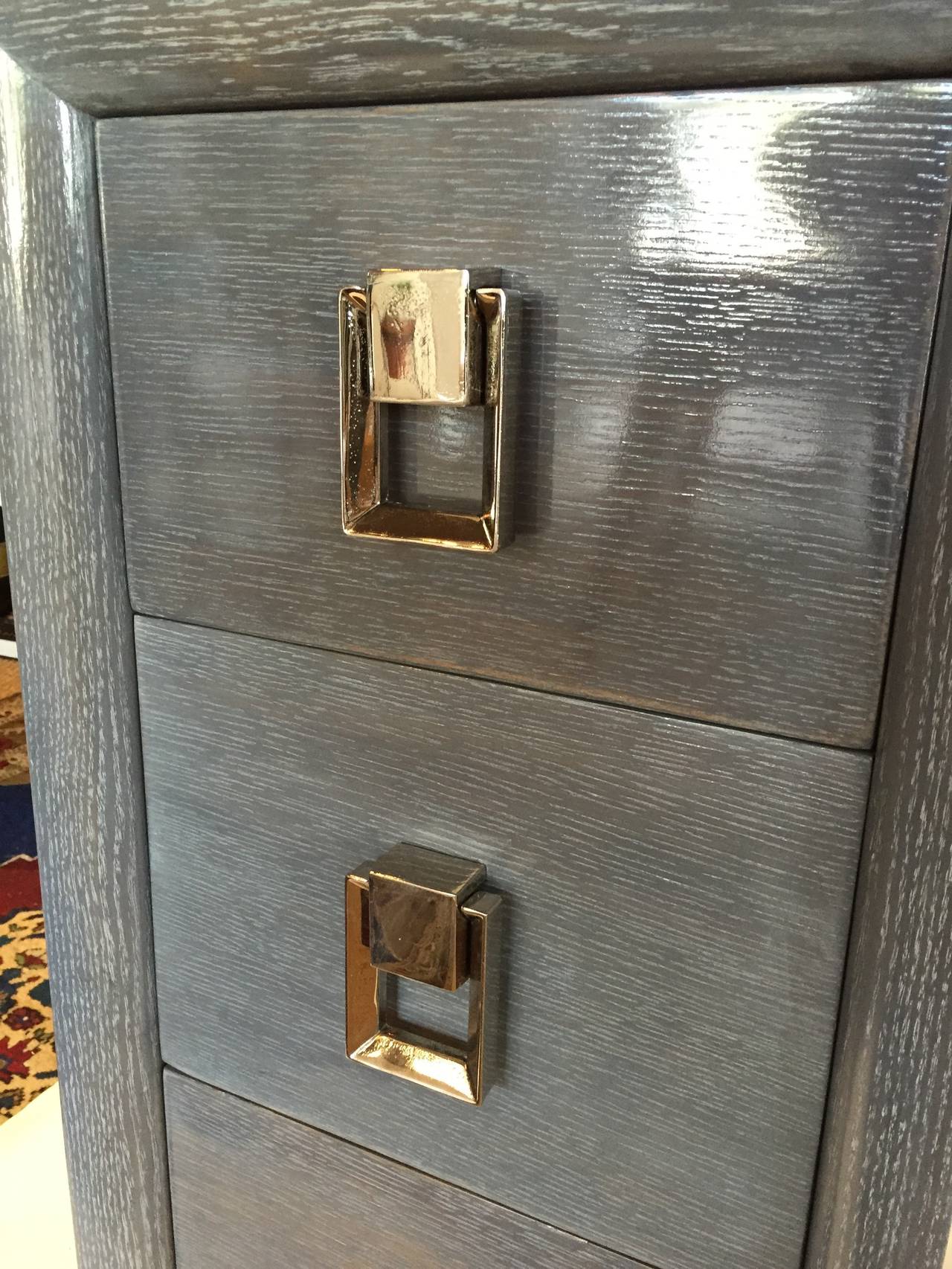 1940s Cerused Grey Oak and Nickel Hardware Vanity or Desk In Excellent Condition In Miami, FL