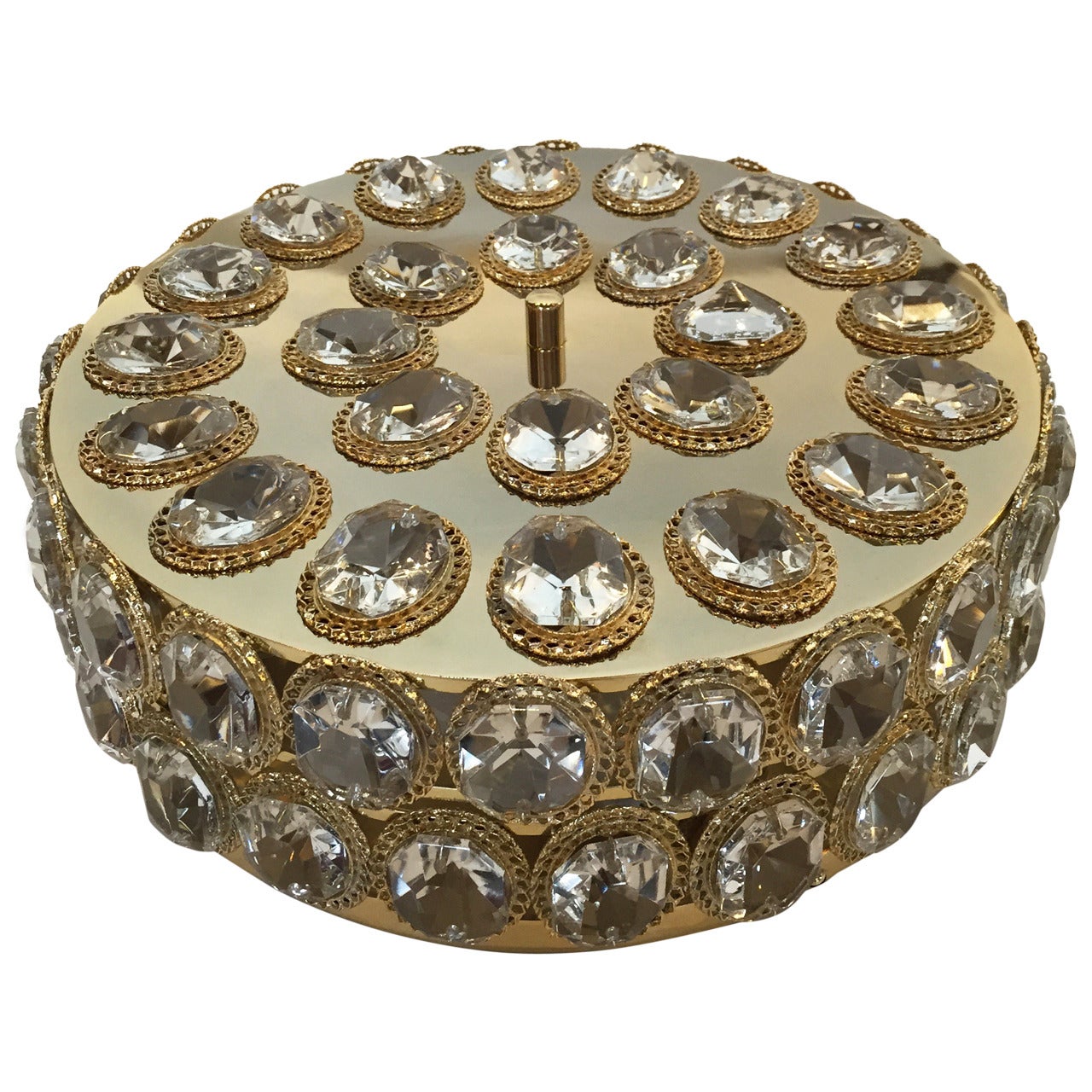 Exceptional Gilt Metal and Austrian Crystal Flush Mount by Palwa