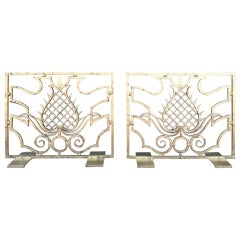 Vintage "Ananas" Fireplace Screens by Gilbert Poillerat, Two Available