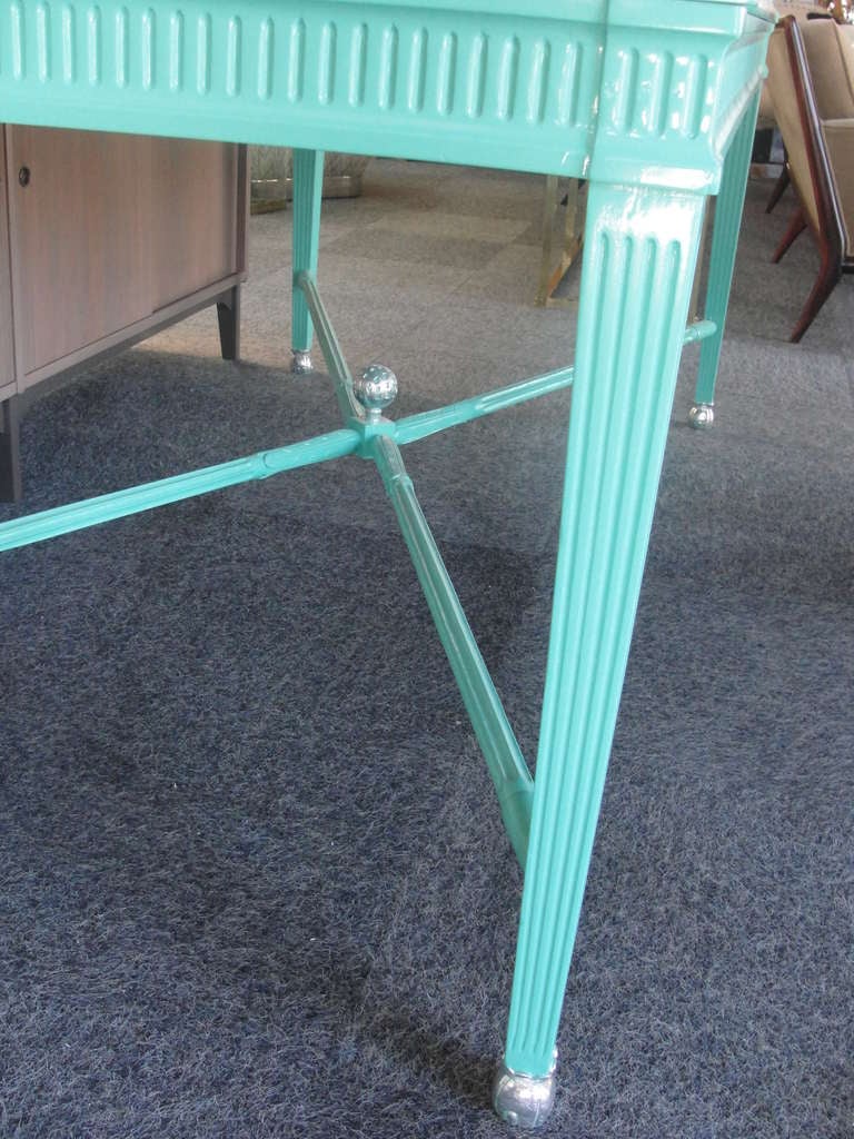 An Aqua Lacquered Louis Style Desk/Table In Excellent Condition In Miami, FL