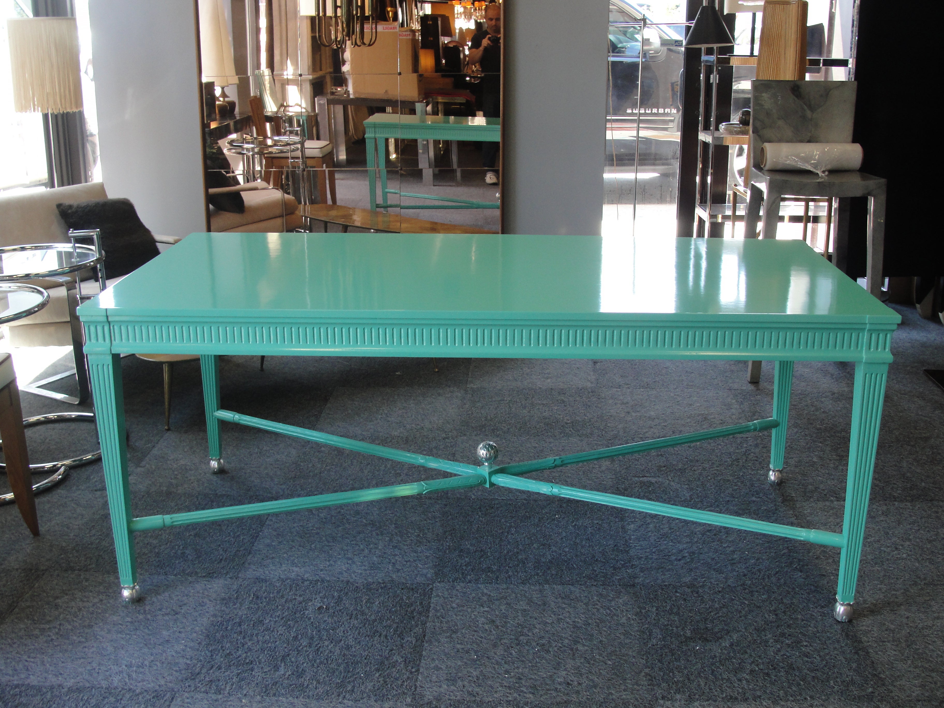 An Aqua Lacquered Louis Style Desk/Table