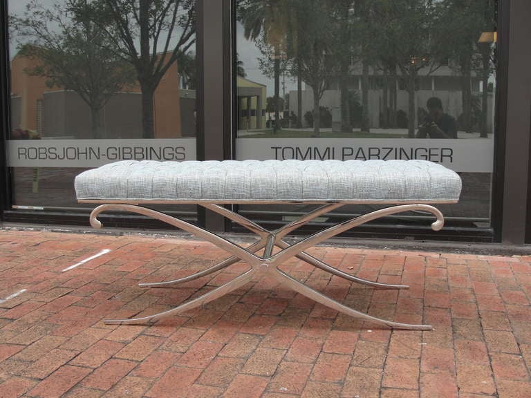 American Extra Long X-Shape Steel Bench with Tufted Seat