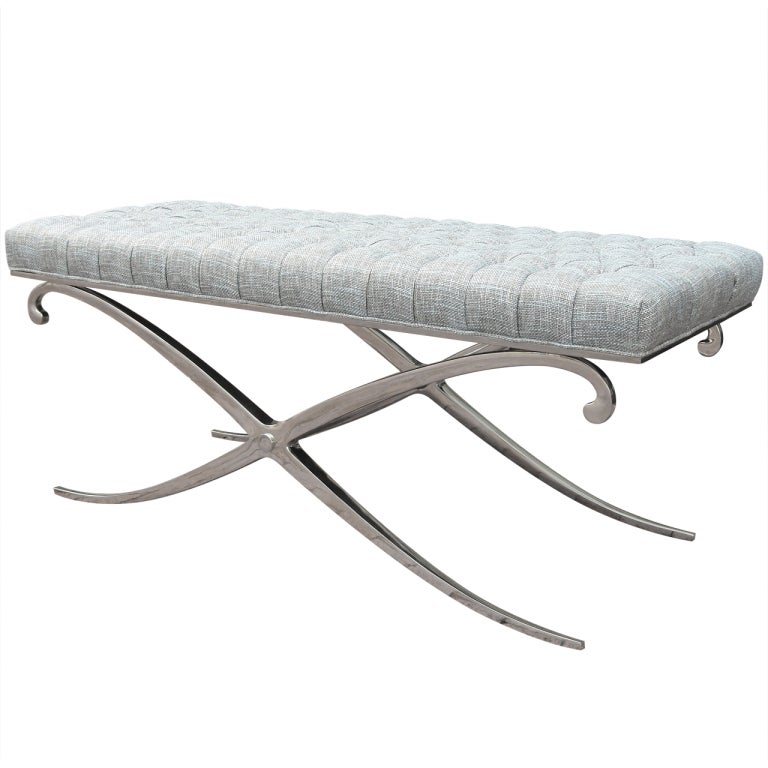 Extra Long X-Shape Steel Bench with Tufted Seat