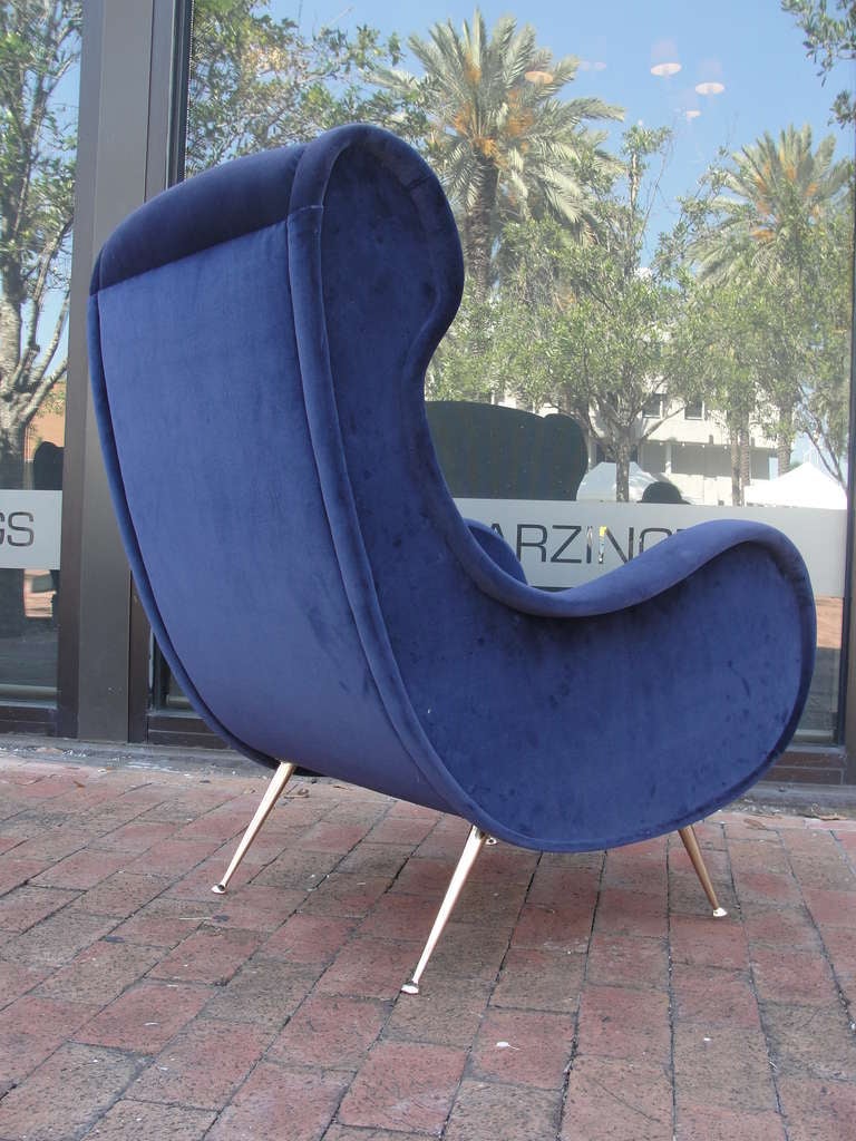 Sculptural French Wingback in Rich Blue Velvet 2