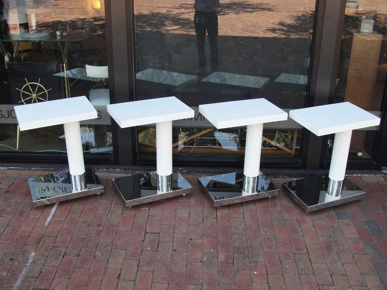 Late 20th Century Modernist Polished Steel and Lacquer Occasional Tables on Casters For Sale