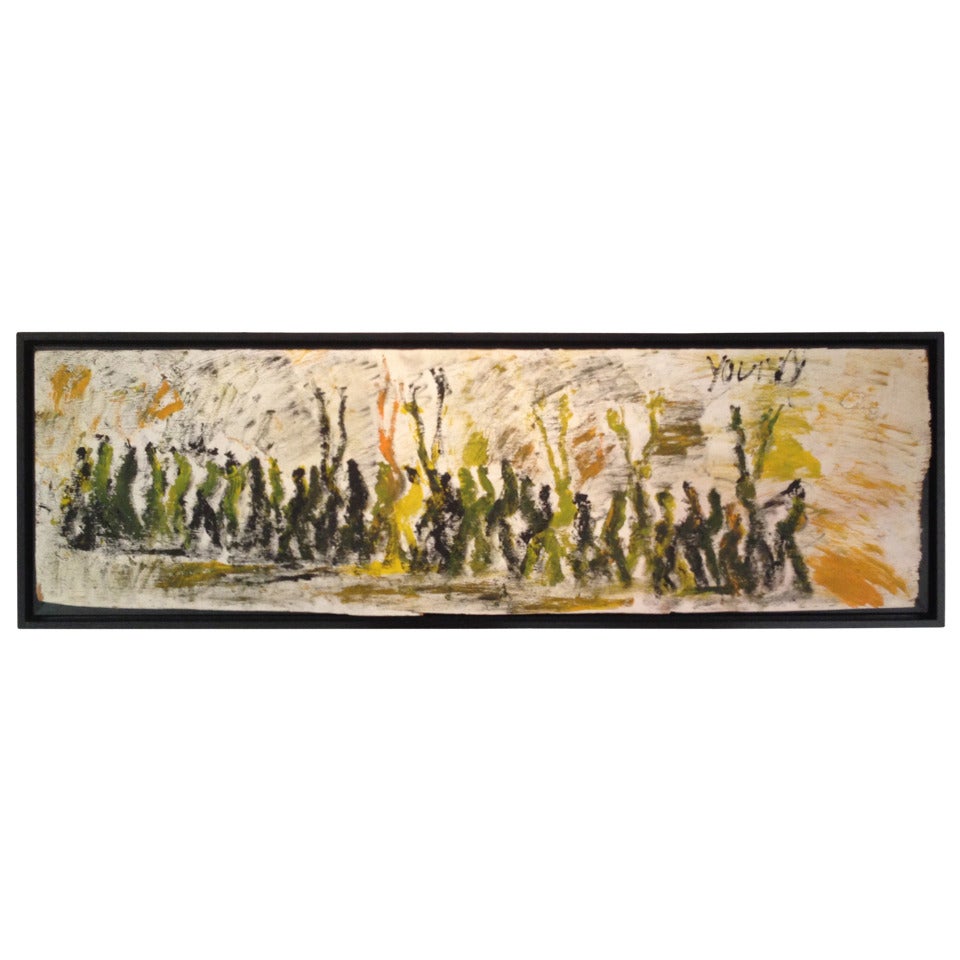 Exceptional Purvis Young (People Marching) Oil on Board, Framed