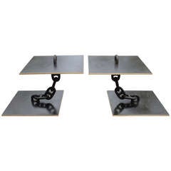 Exceptional Pair of Custom Iron Chain-Link Side Tables