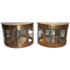 Pair of Mastercraft Bronze Demi Lune Vitrines/Cabinets
