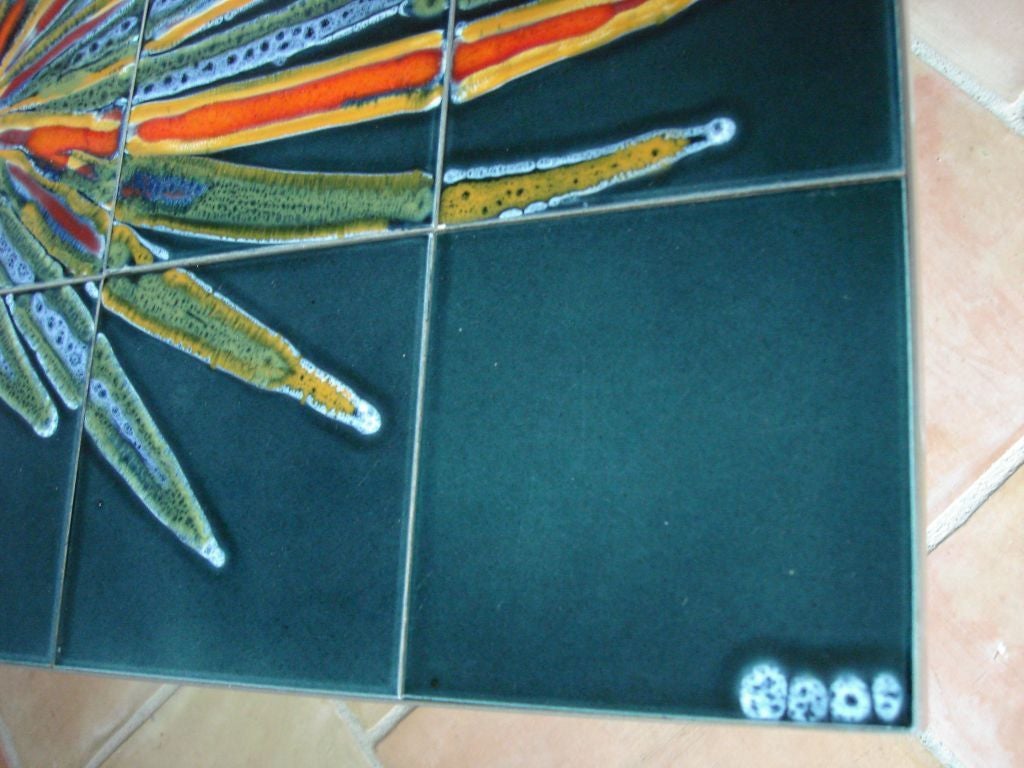 French Hibiscus Tiled Coffee Table (signed)