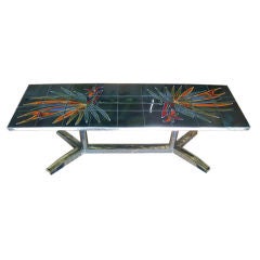 French Hibiscus Tiled Coffee Table (signed)