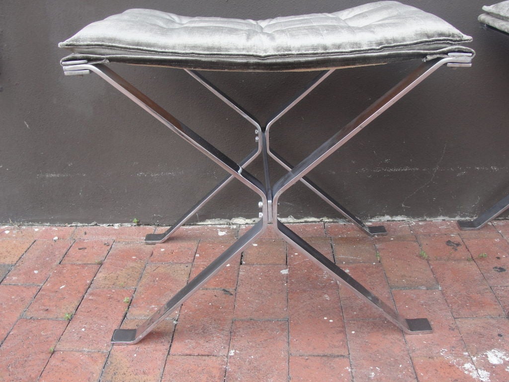 Steel Rare Pair of Alessandro Albrizzi Stools (signed)