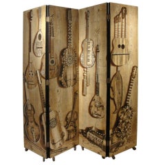 Piero Fornasetti Musical Themed Four-Panel Screen on Casters