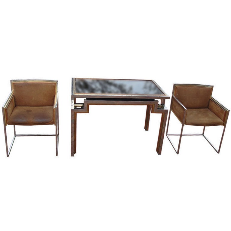 Alain Delon for Maison Jansen Backgammon Game Table & Chairs, Signed For Sale