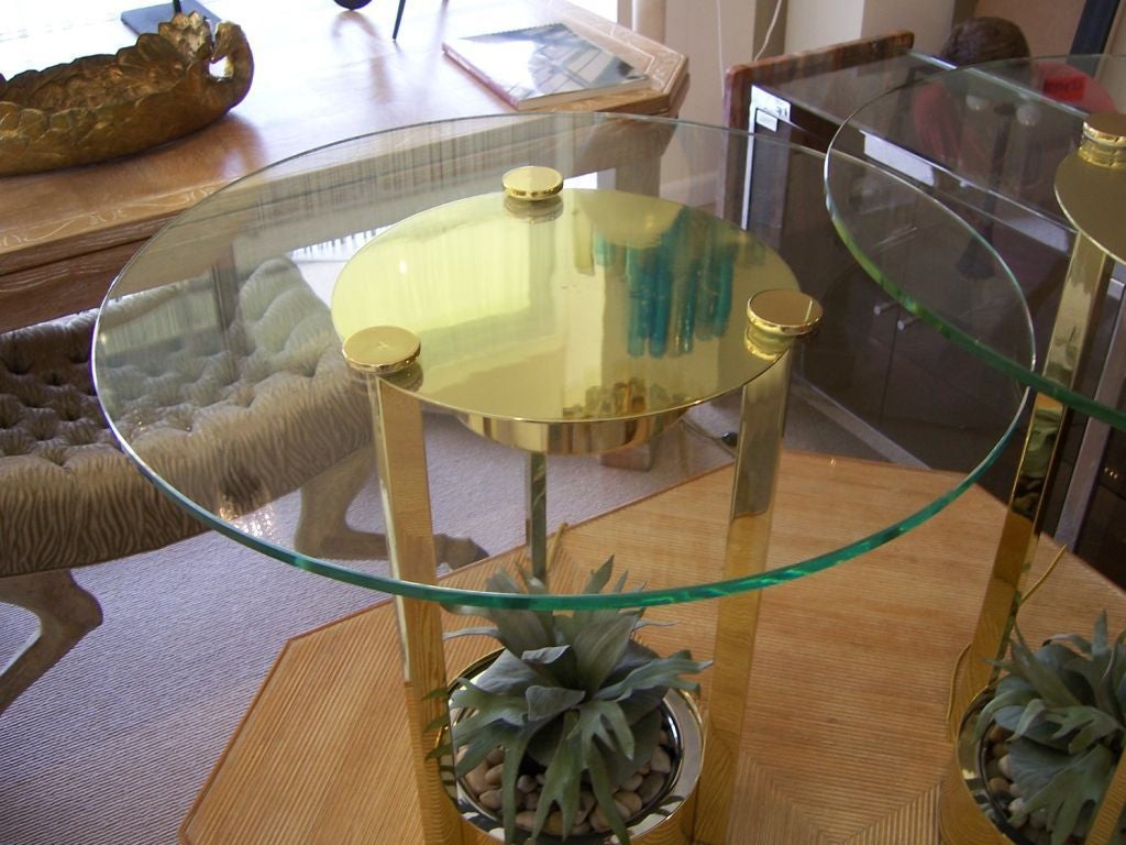 Hollywood Regency Dorothy Thorpe Illuminated Side Tables in Brass and Glass For Sale