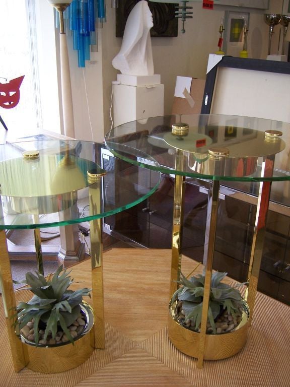 American Dorothy Thorpe Illuminated Side Tables in Brass and Glass For Sale