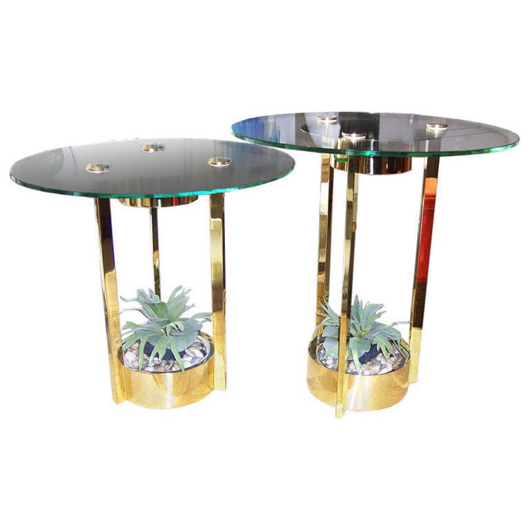 Dorothy Thorpe Illuminated Side Tables in Brass and Glass For Sale