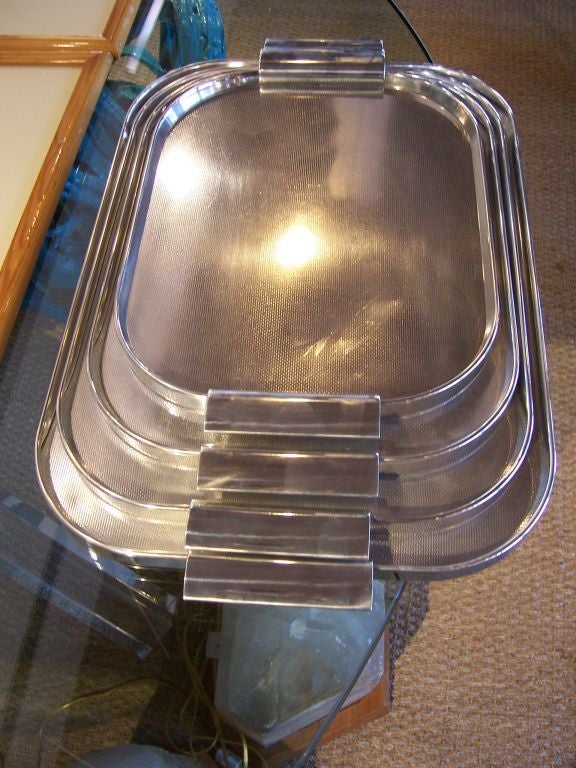 Mid-20th Century Set of Four Stackable Aluminum Trays