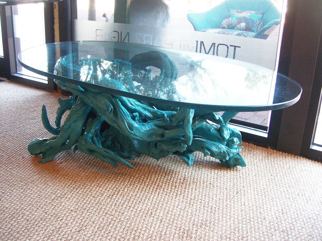 American Turquoise Driftwood Branch Base Coffee Table