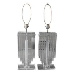 Pair of Stacked Lucite Table Lamps
