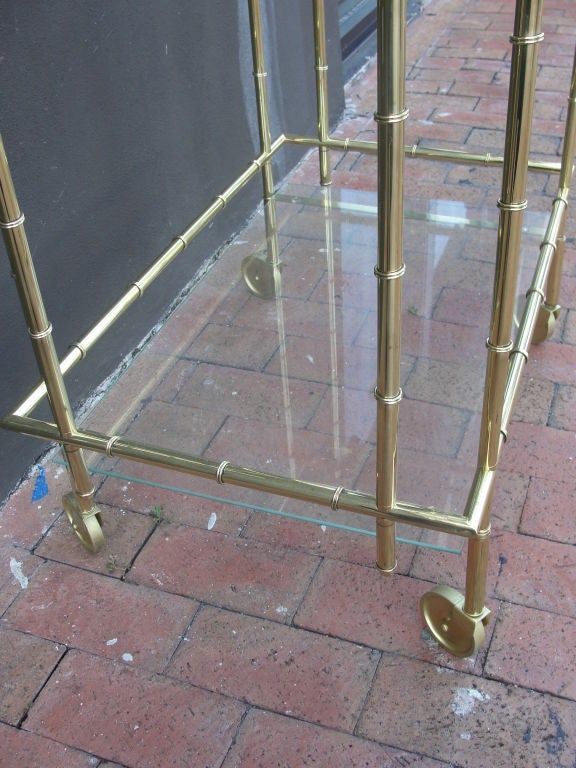 Faux Bamboo Brass Barcart In Excellent Condition In Miami, FL