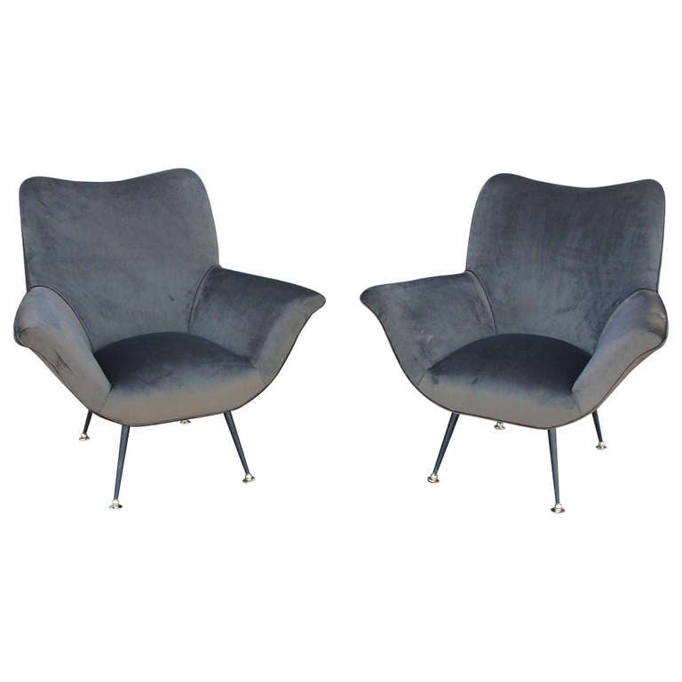 Pair of Italian Open-Arm Chairs For Sale