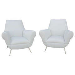 Pair of Vintage Gigi Radice White Linen Armchairs