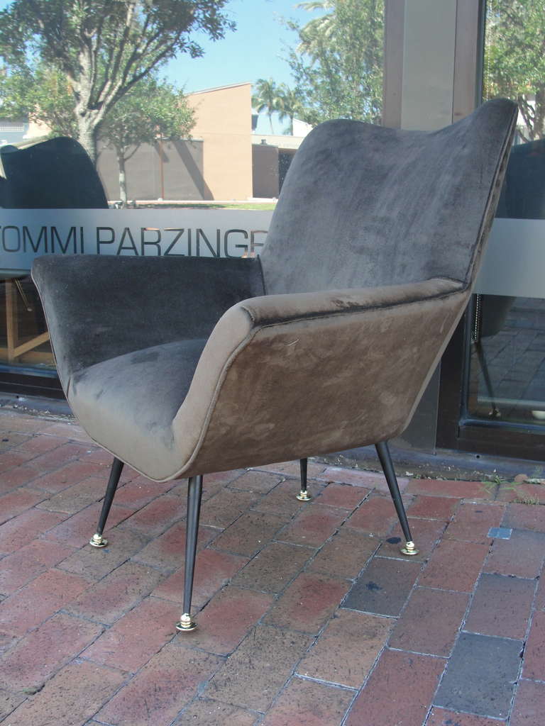 Velvet Pair of Italian Open-Arm Chairs For Sale
